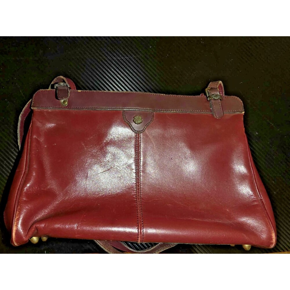 Vintage John Romain Handbag Purse 60-70's Burgundy Snap Lock Brass Feet Leather